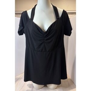 Torrid Black Cold Shoulder Halter Top Ruched Bust Short Sleeve Plus Size 1